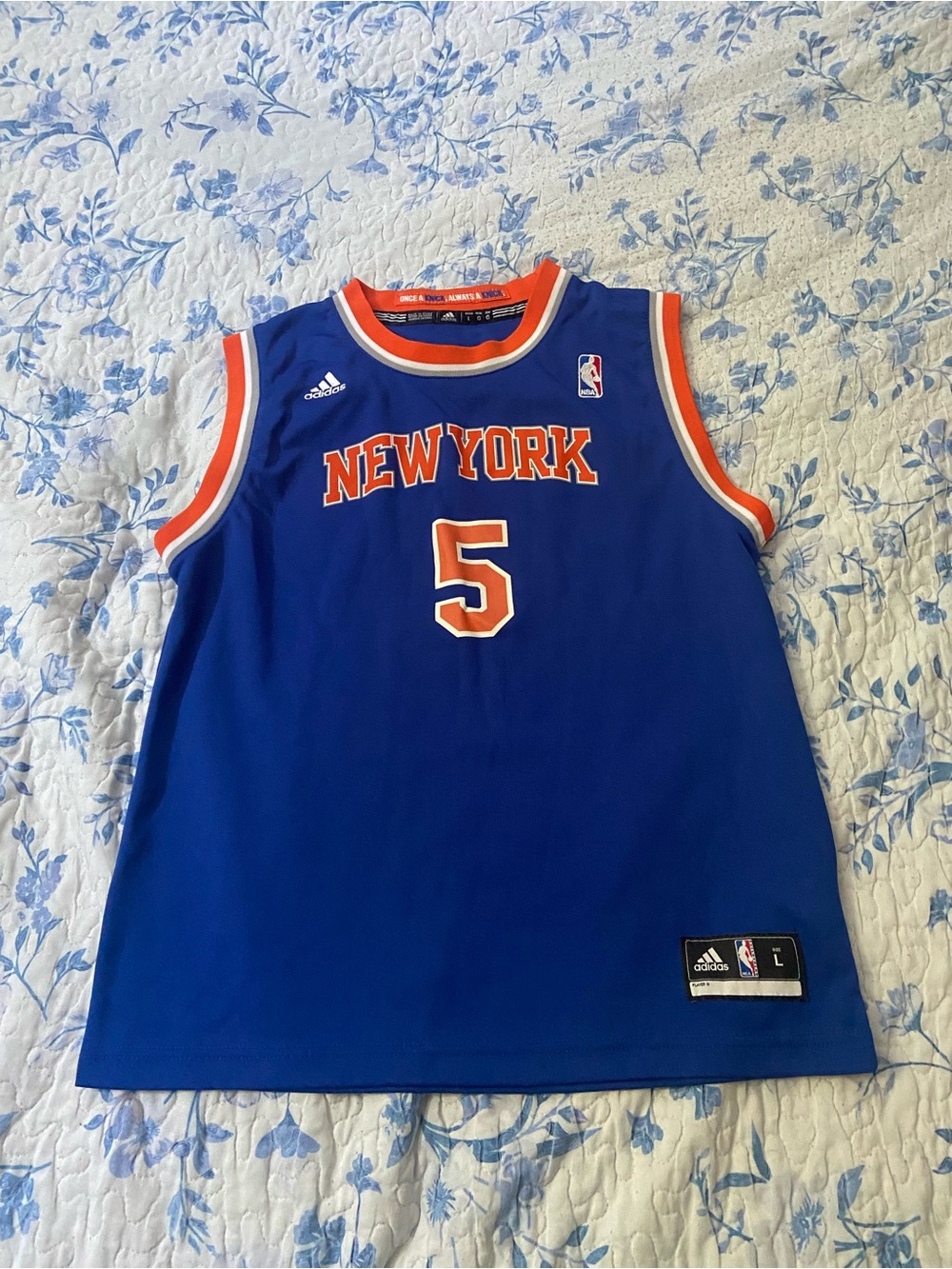 adidas Blue and Orange New York #5 Kids Basketball Jersey